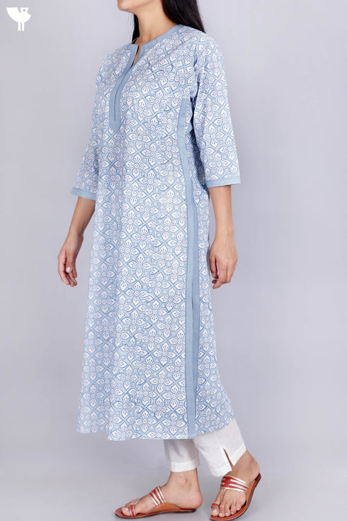 Cambric Cotton Kurta In Graphic Block Print